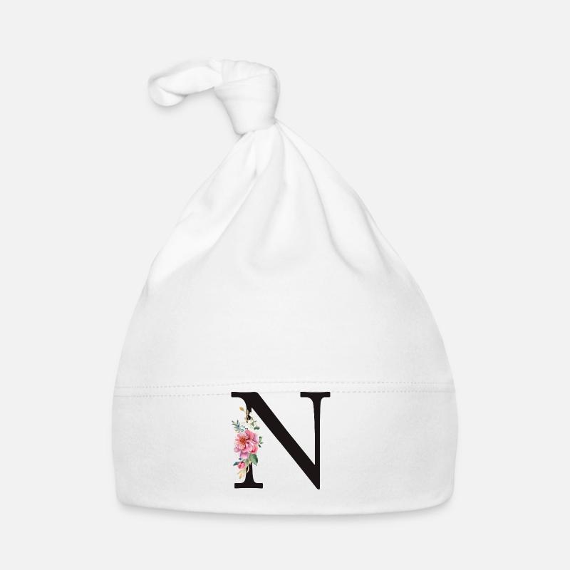 Customizable Monogram N Floral Pink White Organic Baby Cap