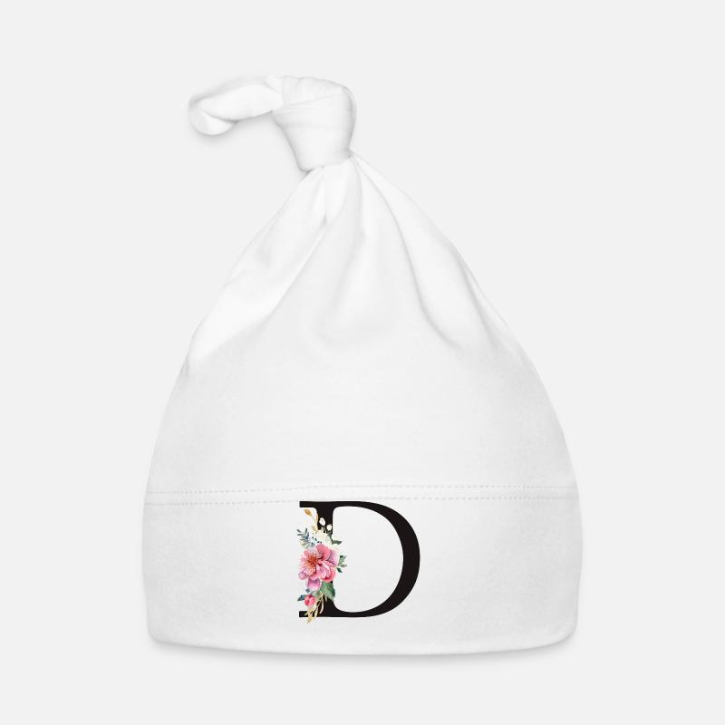 Customizable Monogram D Floral Pink White Organic Baby Cap