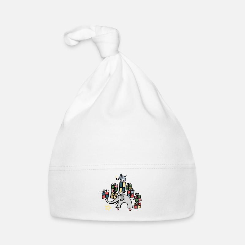 Éléphant jouet avec des cadeaux de Noël - Bonnet bio Bébé - blanc