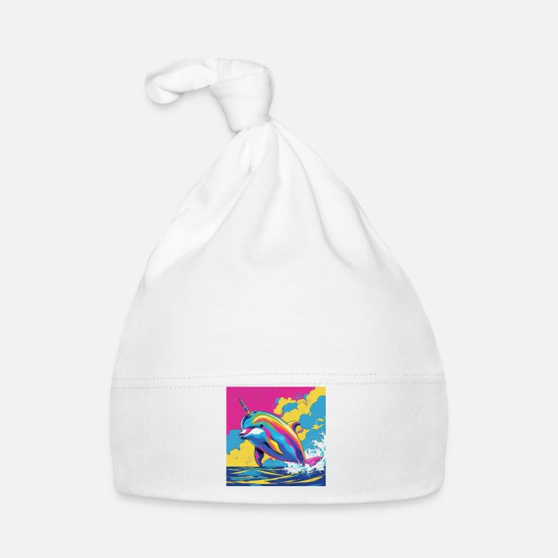 Pop Art Regenbogen Einhorn Delfin Baby Bio-Mütze