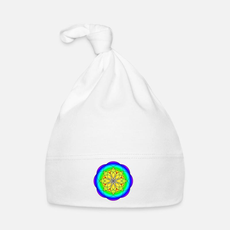Fleur du cercle arc-en-ciel - Bonnet bio Bébé - blanc
