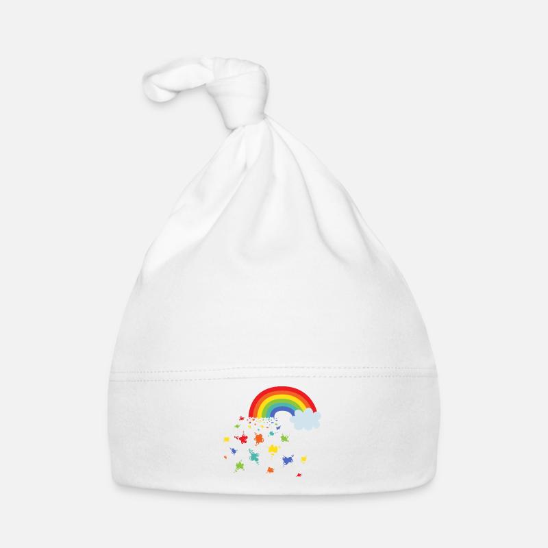 Arc-en-ciel et taches de couleur - Bonnet bio Bébé - blanc
