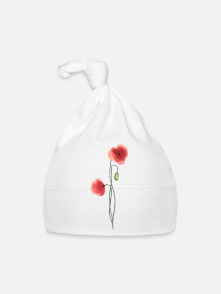 Blume: roter Mohn - Baby Bio-Mütze - Weiß - Vorne