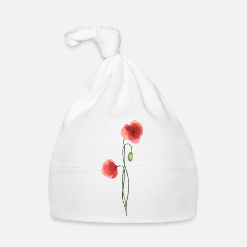 Blume: roter Mohn - Baby Bio-Mütze - Weiß