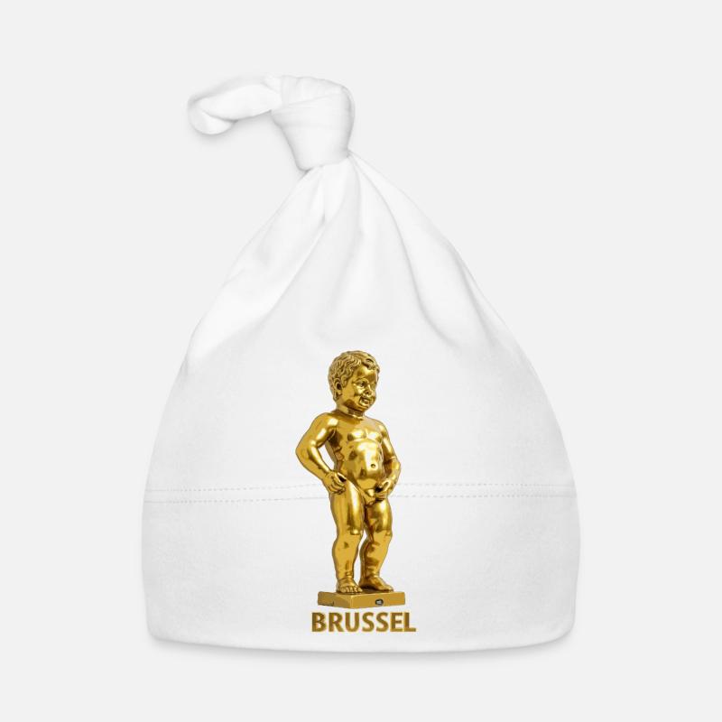 Manneken pis Brussels gold - Bonnet bio Bébé - blanc
