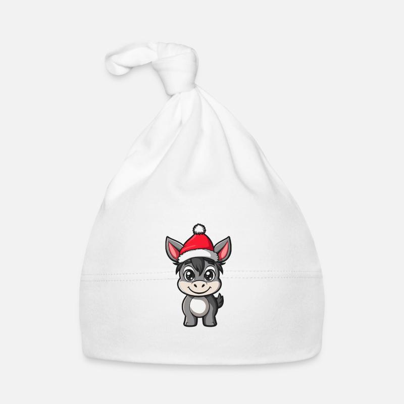 Âne Noël - Bonnet bio Bébé - blanc