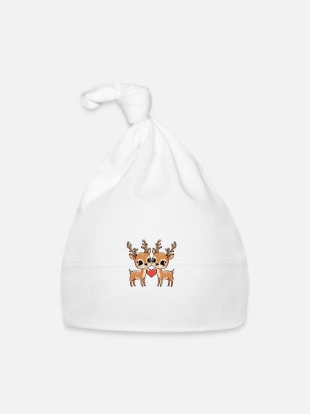 Couple de cerfs Saint-Valentin - Bonnet bio Bébé - blanc - Devant