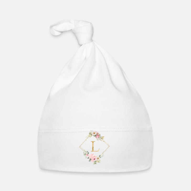 Personalisierbar Monogramm L Pastel Floral Baby Bio-Mütze