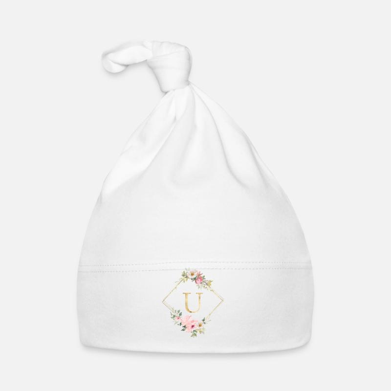 Customizable Monogram U Pastel Floral Organic Baby Cap