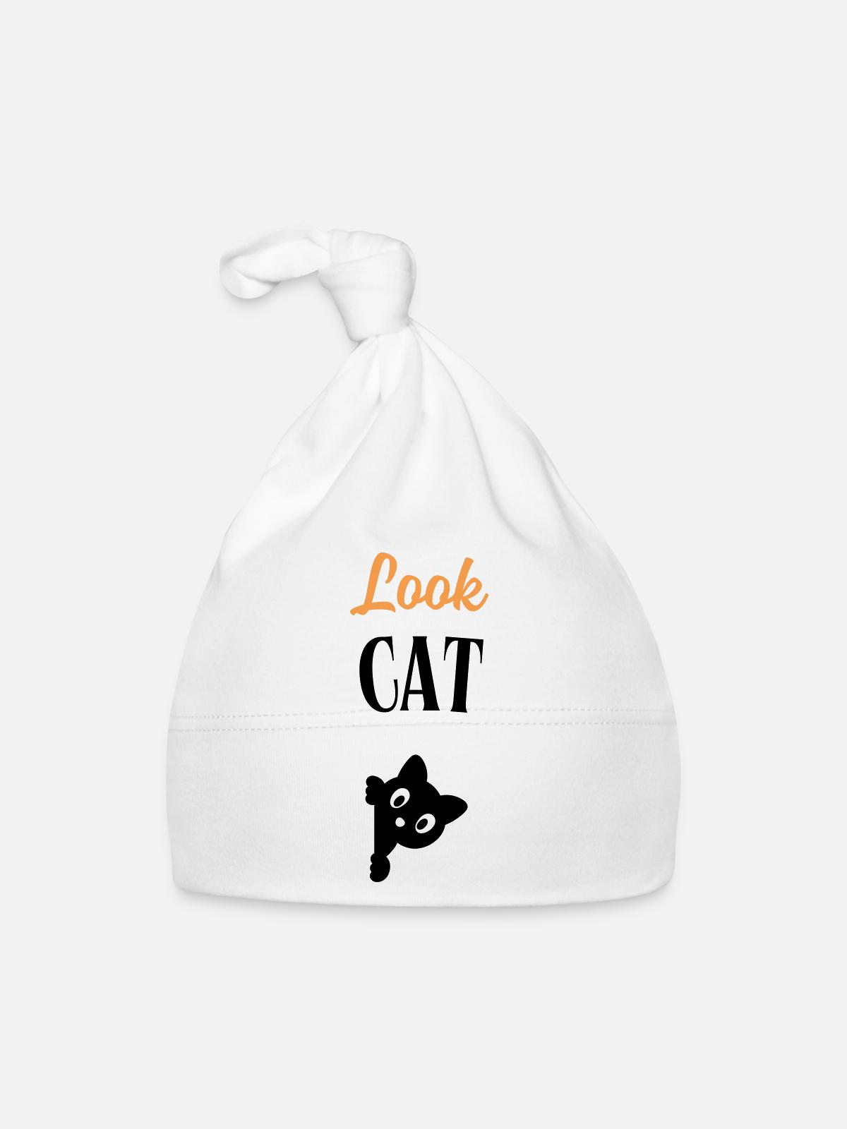 Look Cat - Organic Baby Cap - white - Front