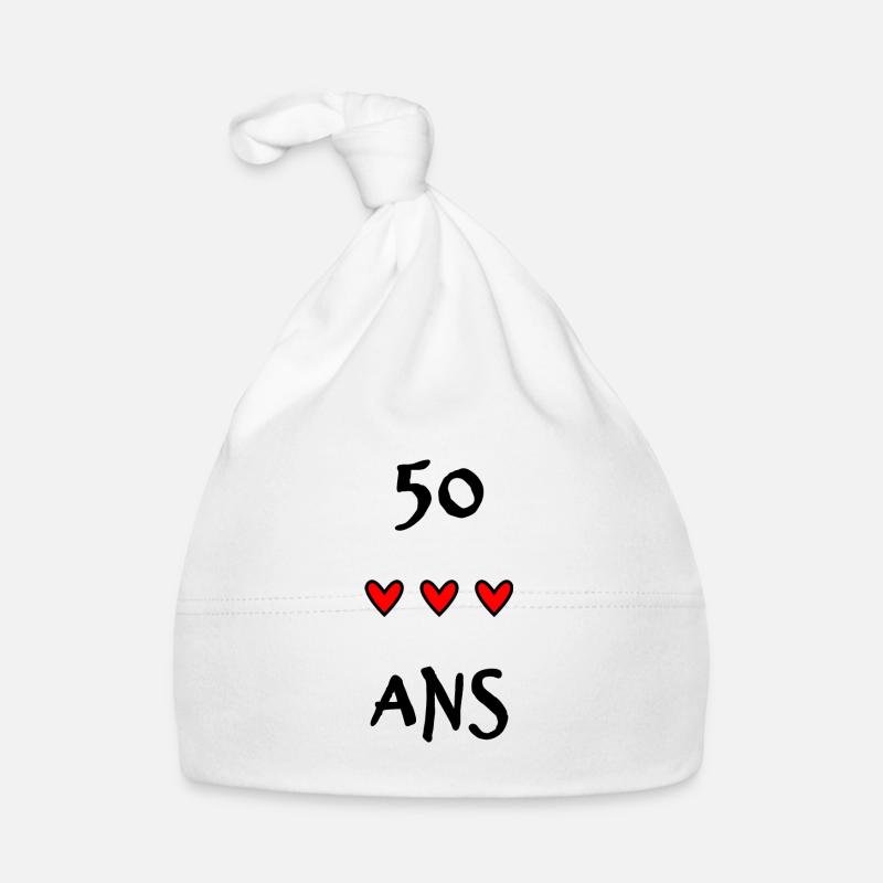 50 ANS. 50e ANNIVERSAIRE. ANNIVERSAIRE 50 ANS. 50 - Bonnet bio Bébé - blanc