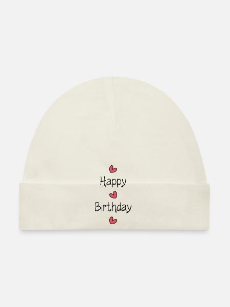 HAPPY BIRTHDAY. HAPPY BIRTHDAY. ANNIVERSARY. - Organic Baby Cap - white - Front