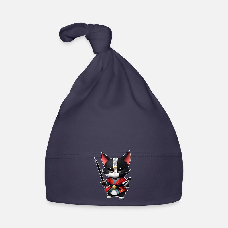 Mignon chat samouraï avec épée katana Bonnet bio Bébé