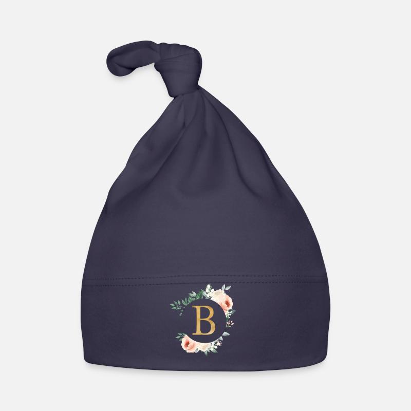 B Monogram Green, Pastel, Wreath Organic Baby Cap
