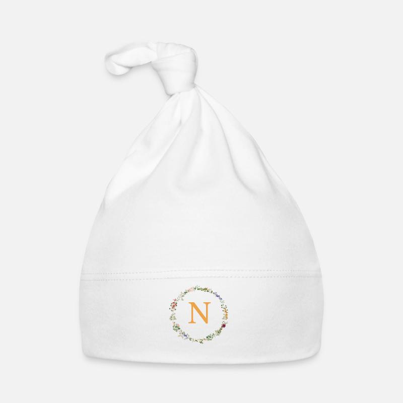 N Monogramm, Blumenkranz-Wildblumen Baby Bio-Mütze