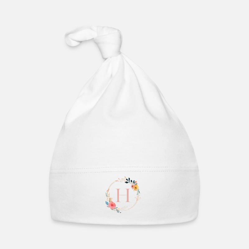 H Monogramm Floral, Blumenkranz, personalisierbar Baby Bio-Mütze