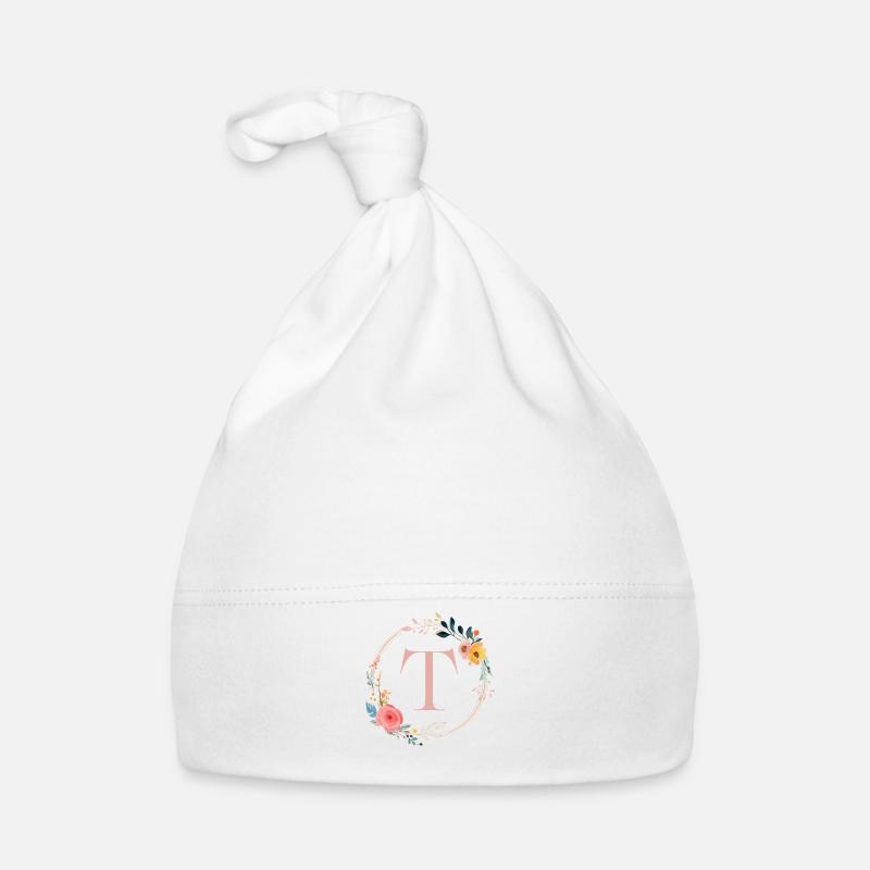 T Monogram Floral, Floral Wreath, Personalizable Organic Baby Cap