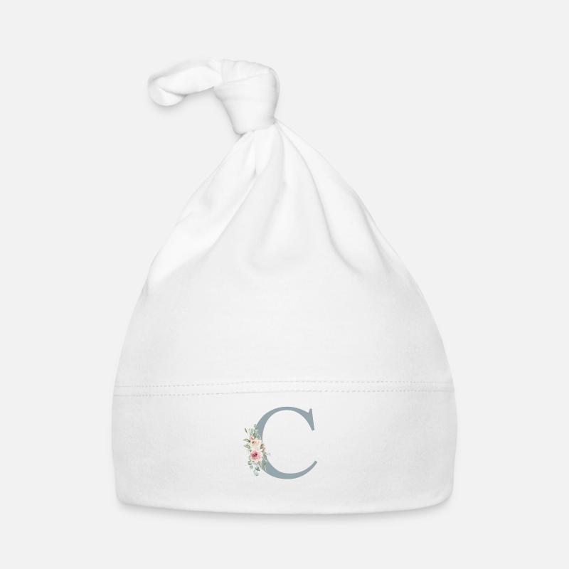 C| Monogram | Eucalyptus Pastel Flower Blue Organic Baby Cap