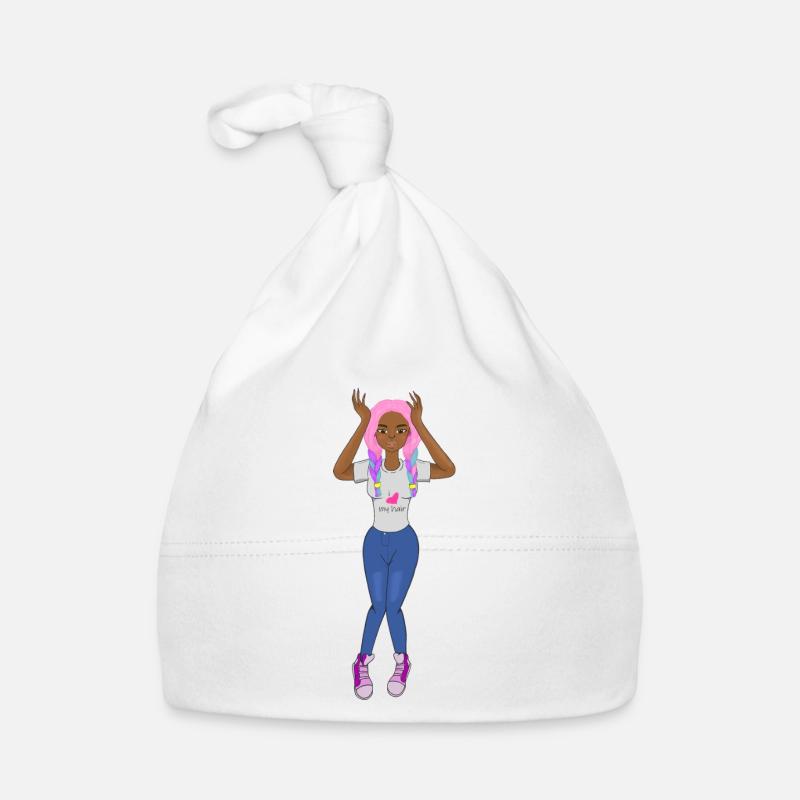 Schwarzes Mädchen, pinke Zöpfe, Haare, süßes Afro-Mädchen, Baby Bio-Mütze