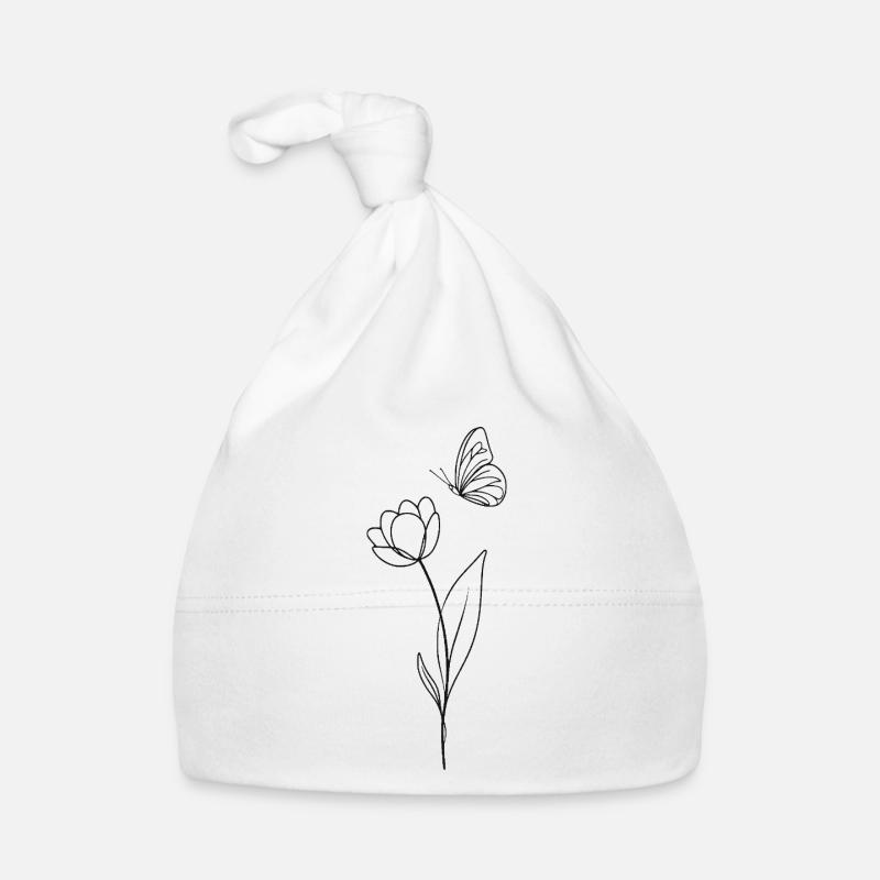 Fleur avec papillon - noir et blanc Bonnet bio Bébé