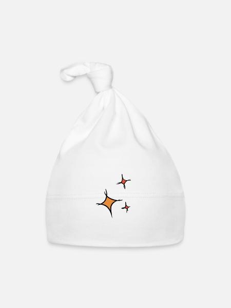 Astérisque. Trois étoiles colorées, dessinées à la main. - Bonnet bio Bébé - blanc - Devant