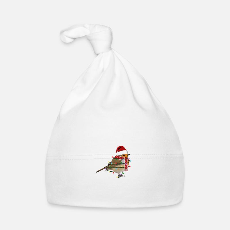 Robin String Lights Christmas Bird Cap - Organic Baby Cap - white