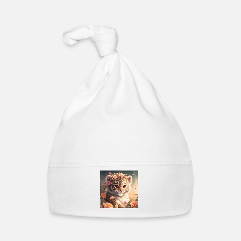 Bébé tigre avec des fleurs - Bonnet bio Bébé - blanc