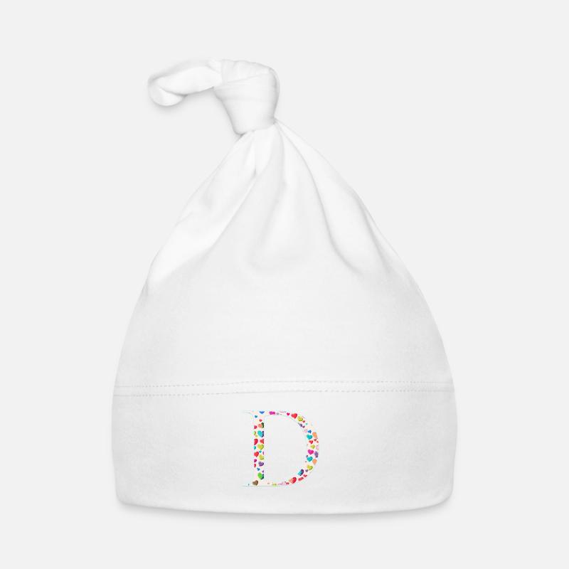 Customizable Monogram D Heart Pattern - Organic Baby Cap - white