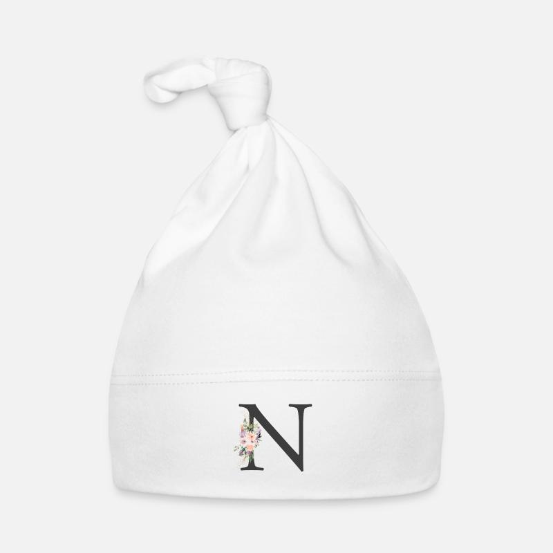 Buchstabe N, Monogramm, Blumen Baby Bio-Mütze