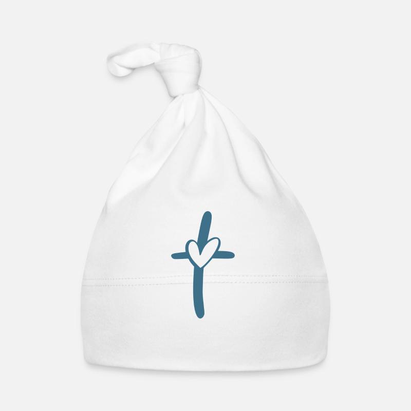 Croix du Cœur de Jésus - Bonnet bio Bébé - blanc