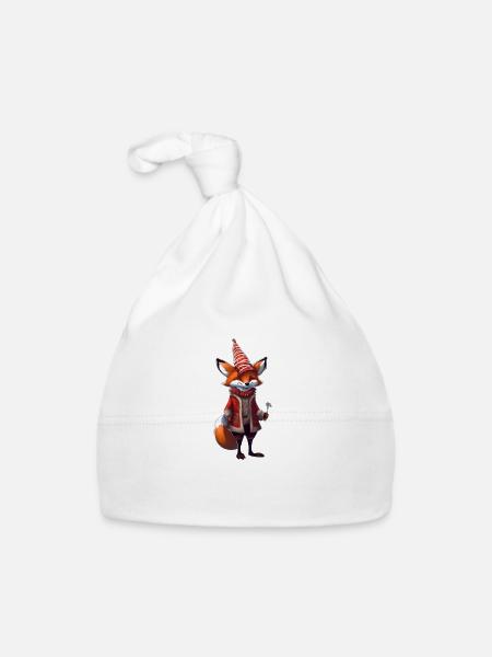 Weihnachten Festlicher Fuchs - Baby Bio-Mütze - Weiß - Vorne