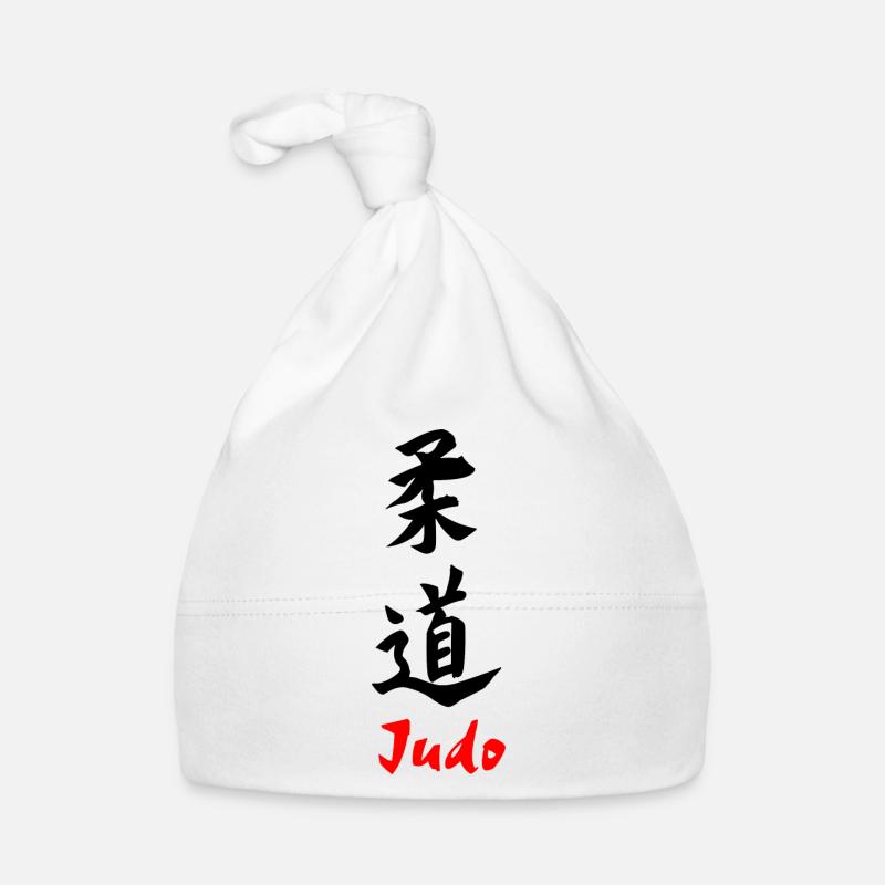 Judo-Kanji schwarz mit Text unter 'JUDO'' Baby Bio-Mütze