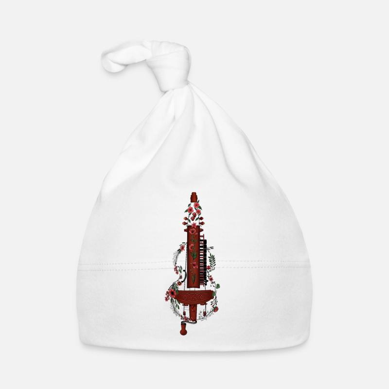 Vielle à roue de violon avec vrilles de fleurs - Bonnet bio Bébé - blanc