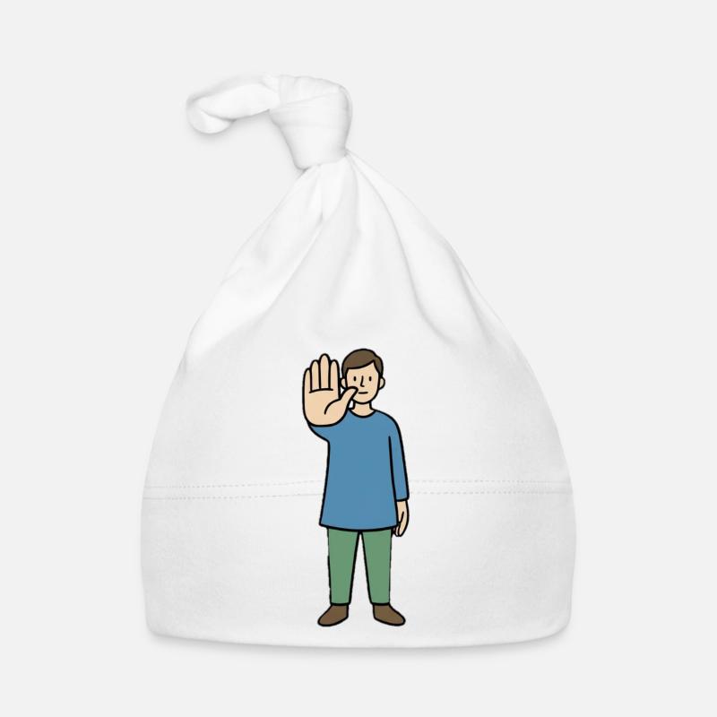 Stop Gesture Cartoon Character Organic Baby Cap