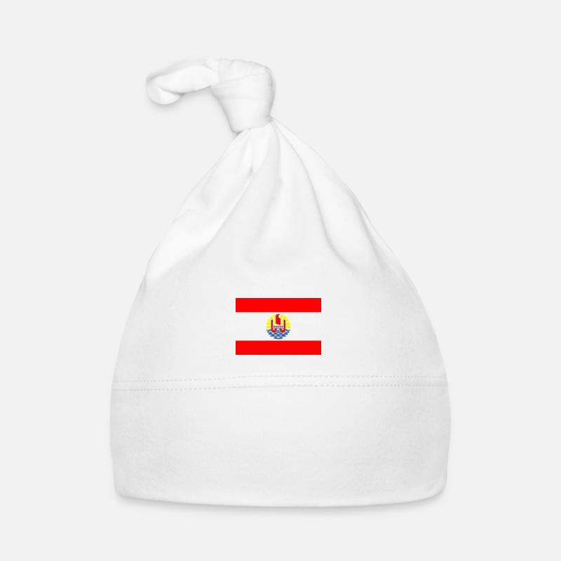 Drapeau de la Polynésie Française - Bonnet bio Bébé - blanc