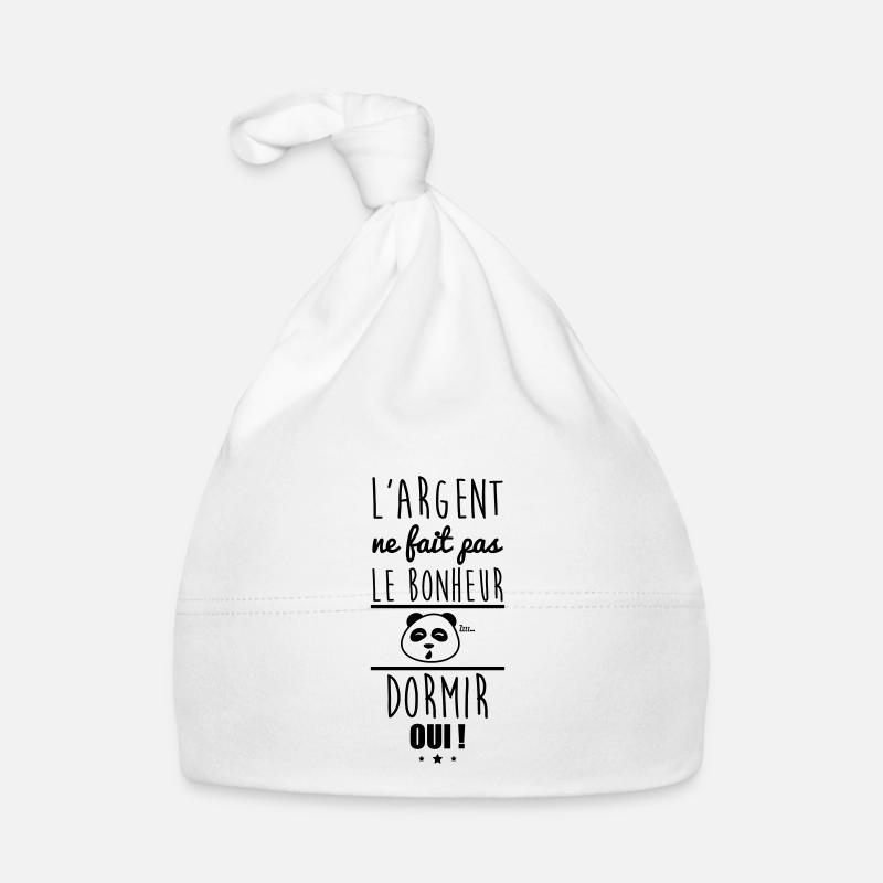 Argent Pas Bonheur Dormir, sieste, dodo - Bonnet bio Bébé - blanc