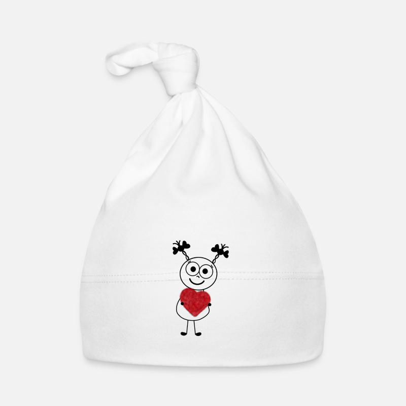 Süßes Strichmännchen mit Plüschherz von SueLYSue Baby Bio-Mütze