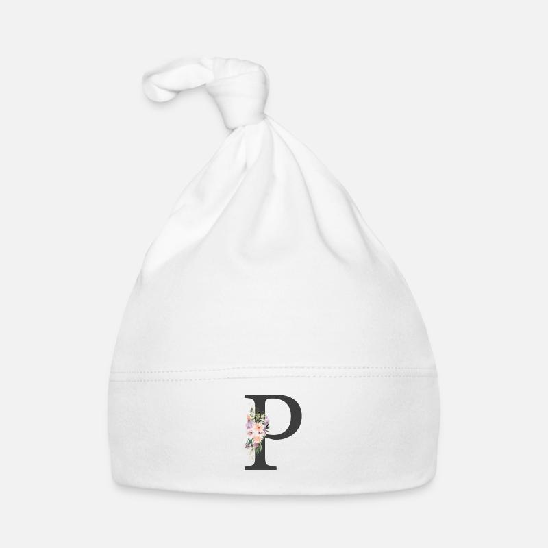 Buchstabe P, Monogramm, Blumen Baby Bio-Mütze