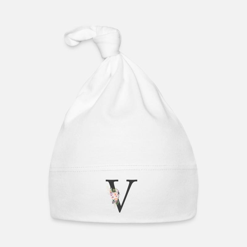 Letter V, Monogram, Flowers Organic Baby Cap