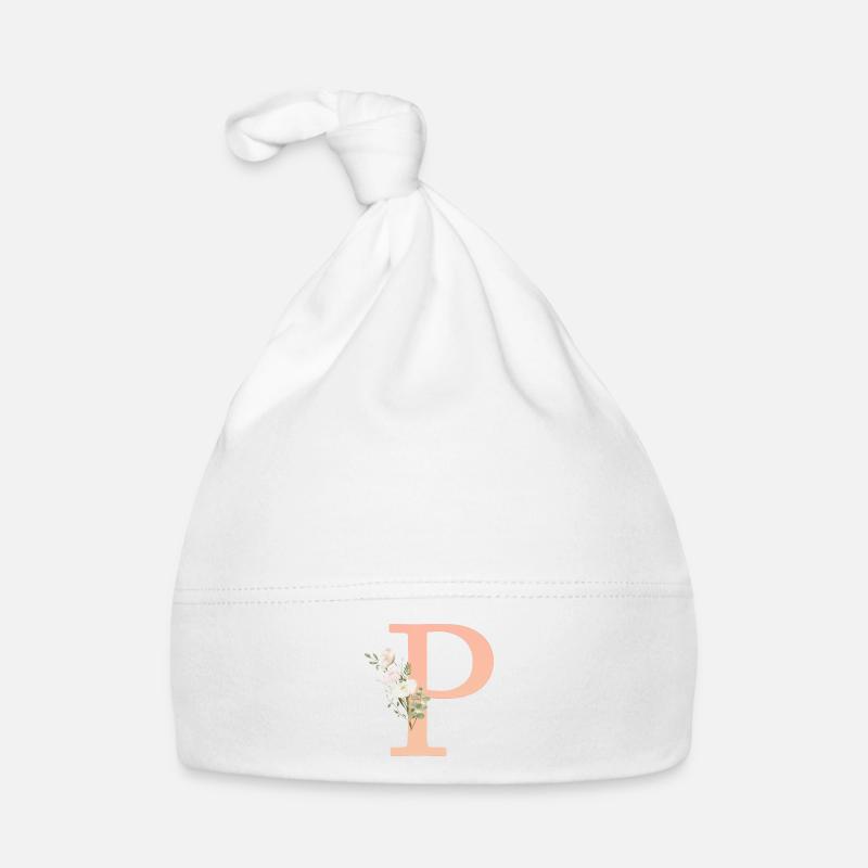P Monogramme, minimal, pastel, floral Bonnet bio Bébé