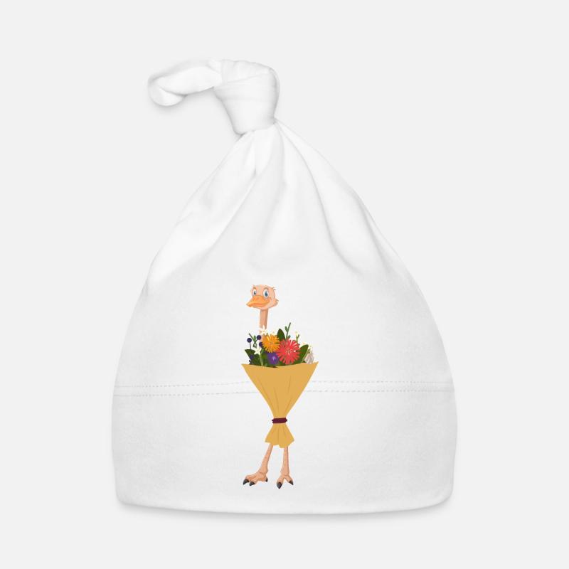 Vogelstrauß - Blumenstrauß mit Straußenvogel Baby Bio-Mütze