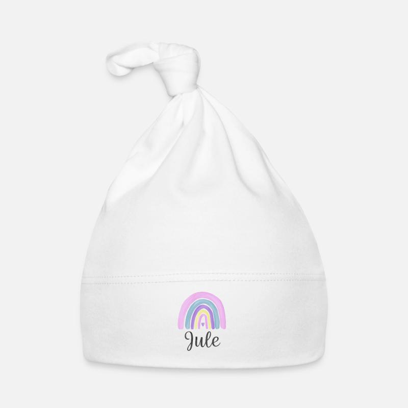 Doux arc-en-ciel avec nom - Jule - Bonnet bio Bébé - blanc