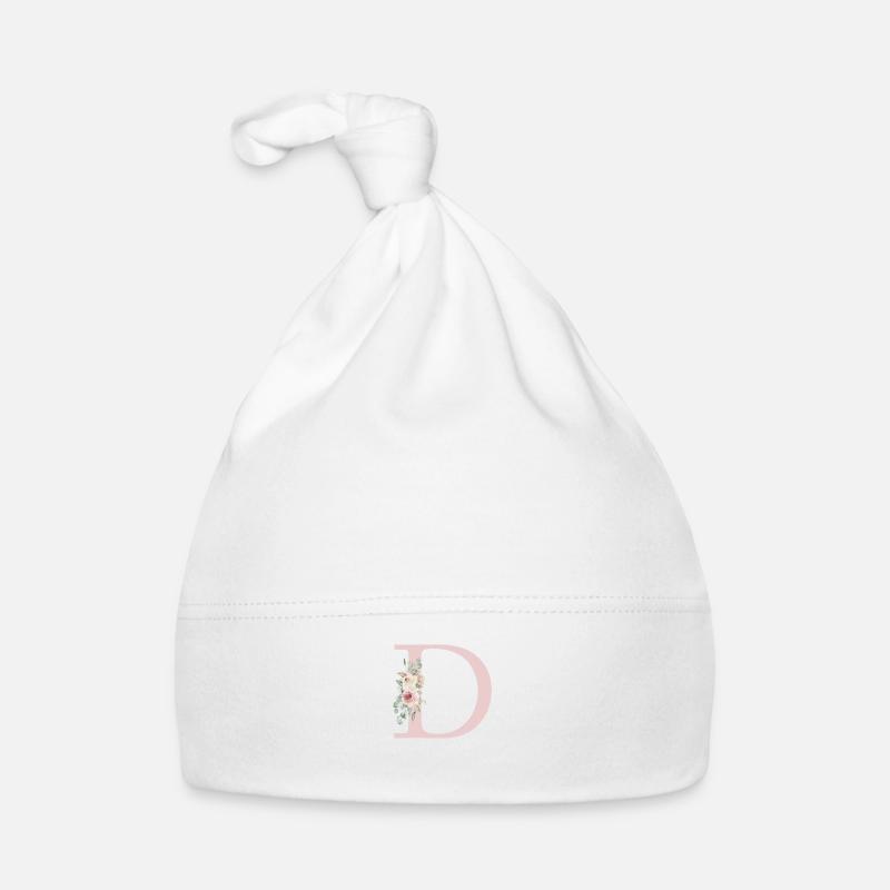 D| Monogramm | Eukalyptus-Pastell-Blumen-Blau Baby Bio-Mütze
