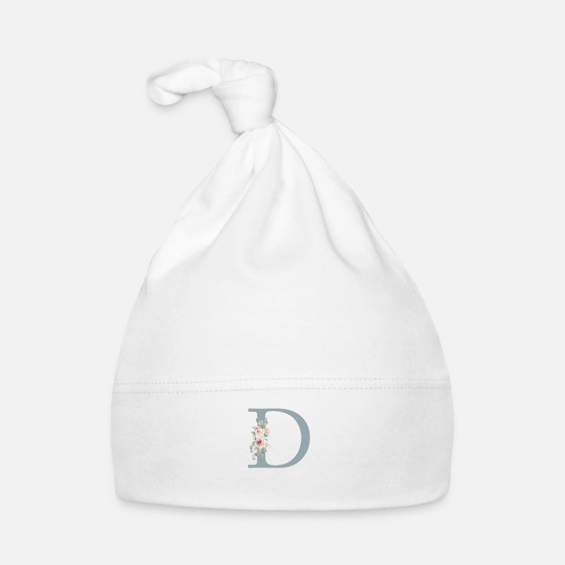 D| Monogram | Eucalyptus Pastel Flower Blue Organic Baby Cap