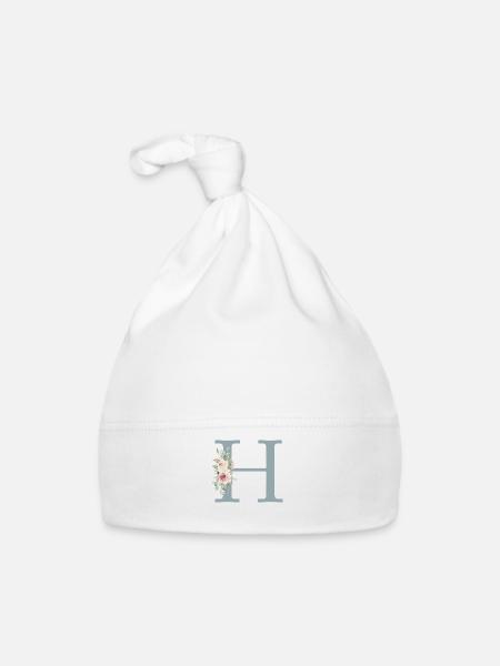 H| Monogram | Eucalyptus Pastel Flower Blue - Organic Baby Cap - white - Front