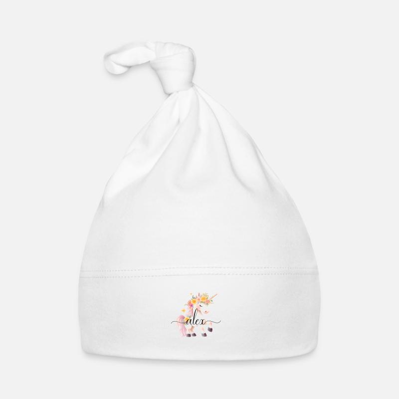Alex! Design fleur de licorne, personnalisable Bonnet bio Bébé
