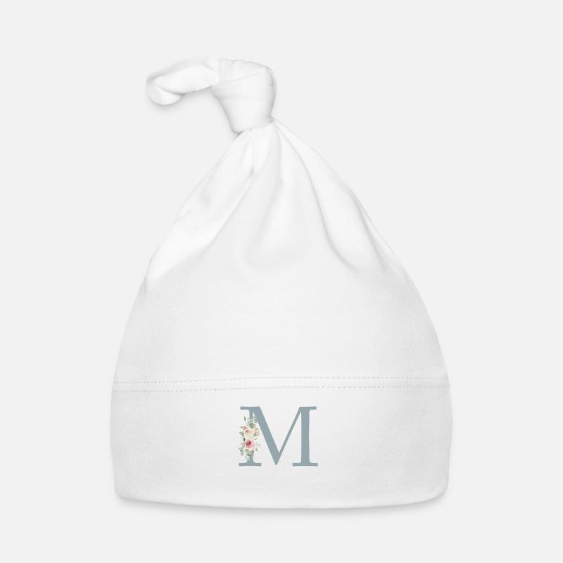 M| Monogramm | Eukalyptus-Pastell-Blumen-Blau Baby Bio-Mütze