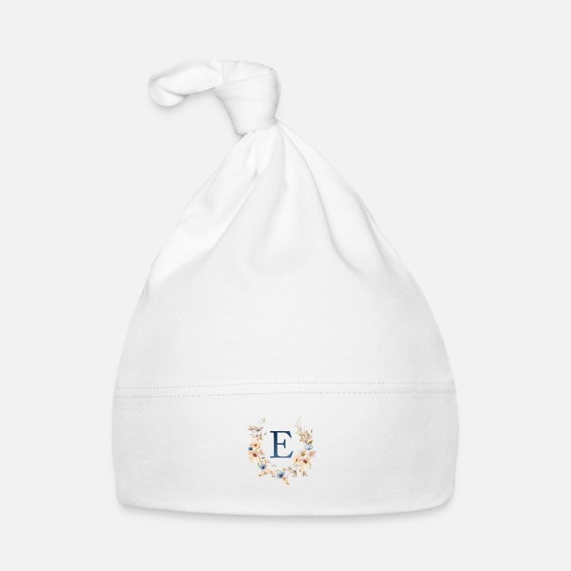 E Monogram, Floral, Boho Organic Baby Cap