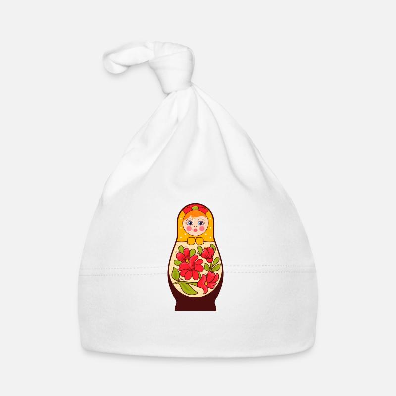 Matryochka poupée URSS cadeau Russie - Bonnet bio Bébé - blanc