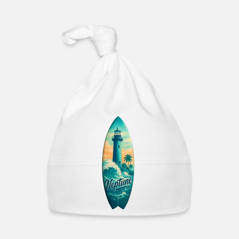 Neptune Lighthouse Surfbrett - Baby Bio-Mütze - Weiß